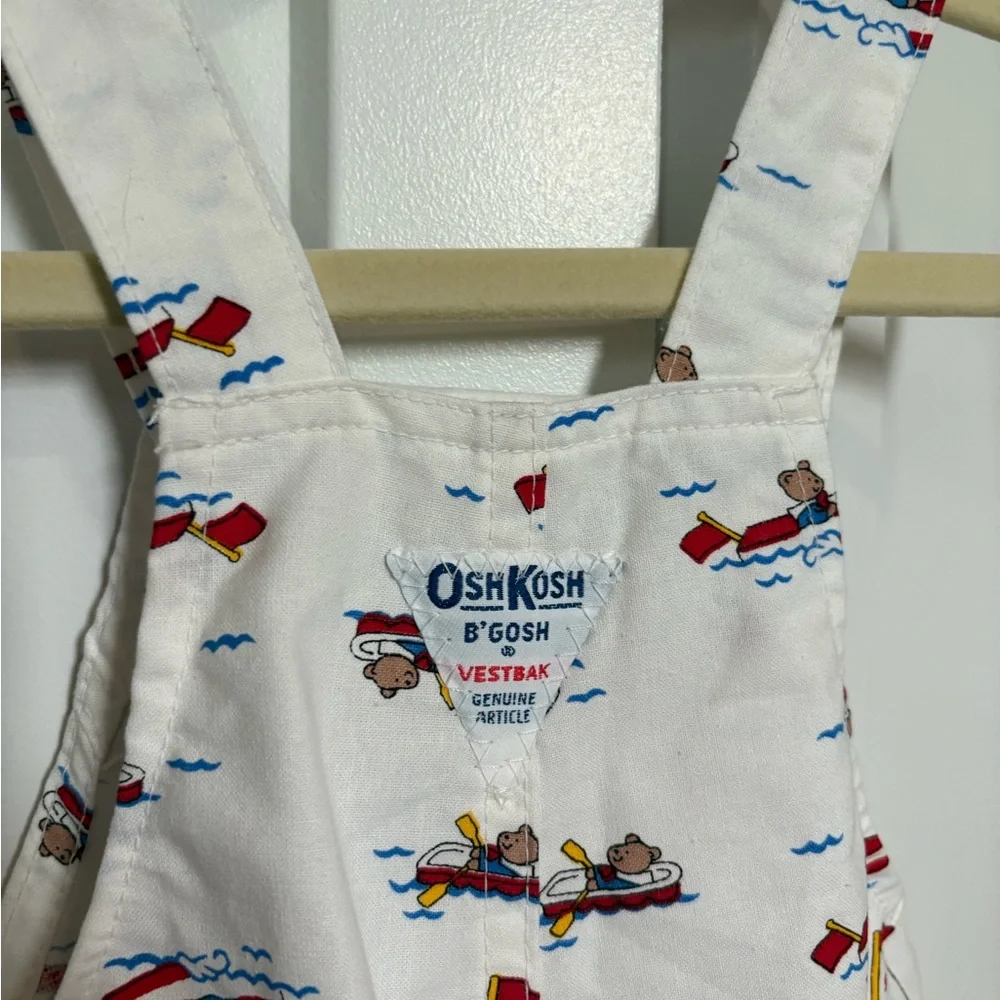 OshKosh B'gosh White Overalls with Red and Blue Boat Print